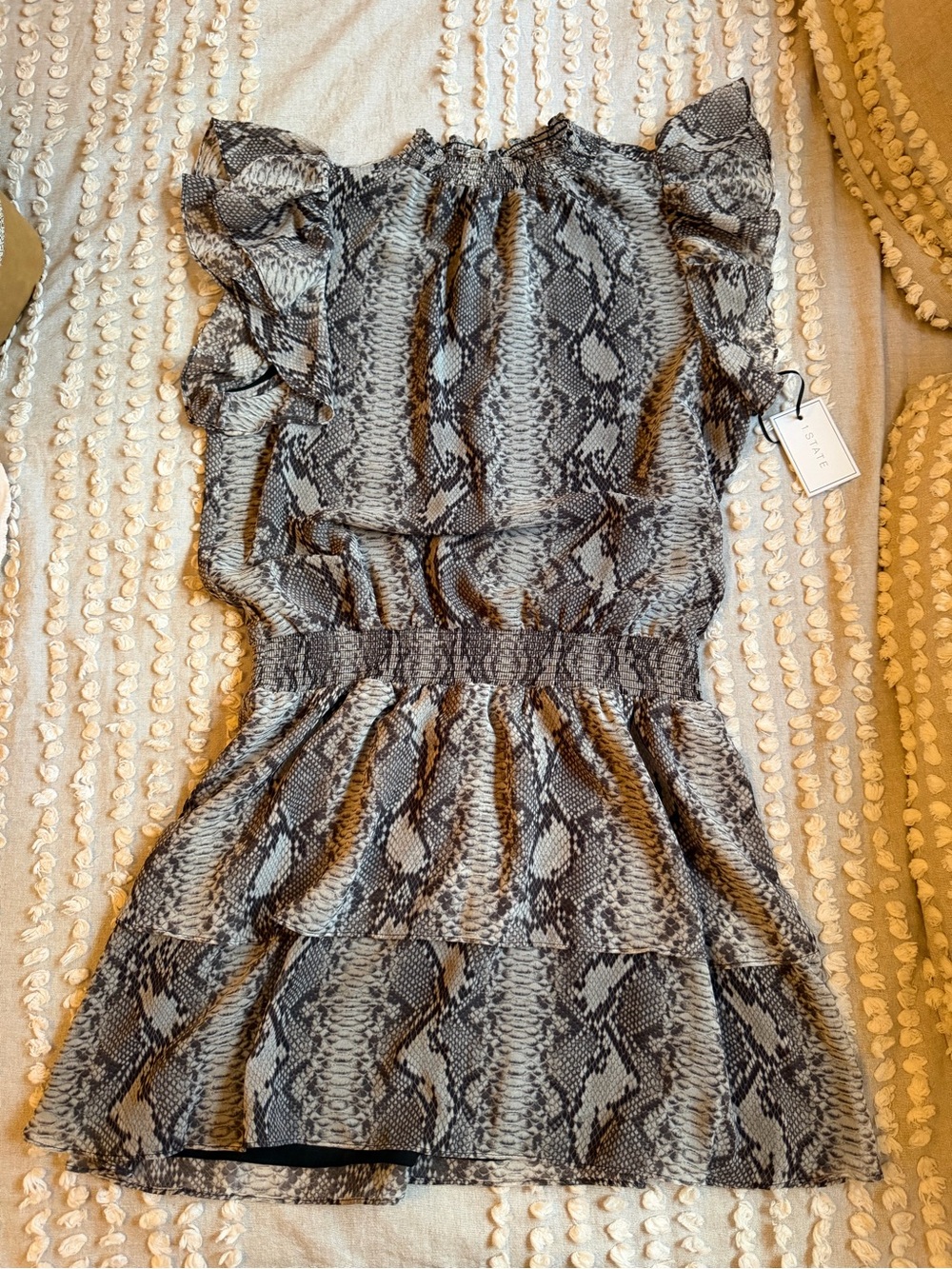 Snake Print Ruffle Dress - Gray